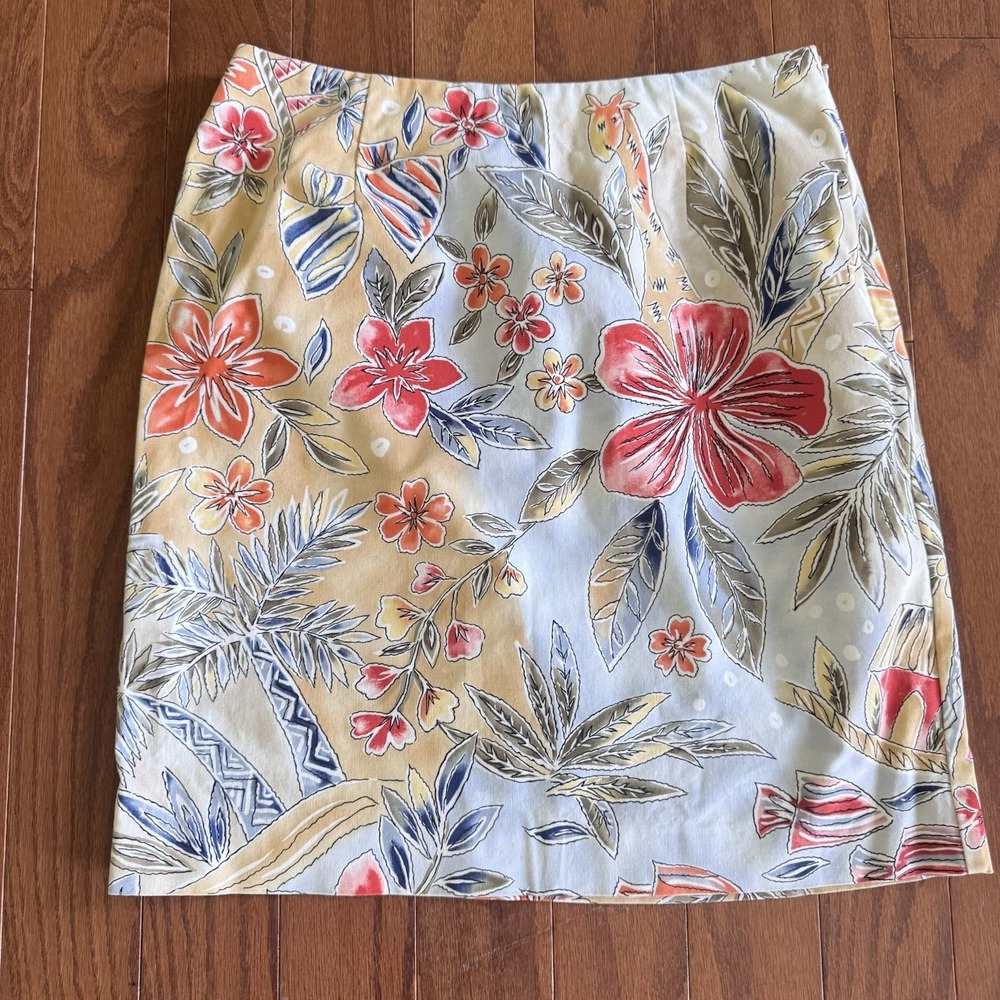 Vintage Talbots Womens Sz 10‎ Petite Tropical Floral Animal Print Side Zip Skirt